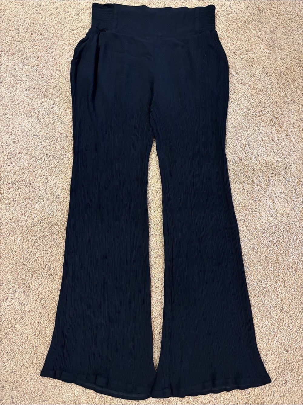 Three Dots Black Textured Boot-Cut Pull-On Pants